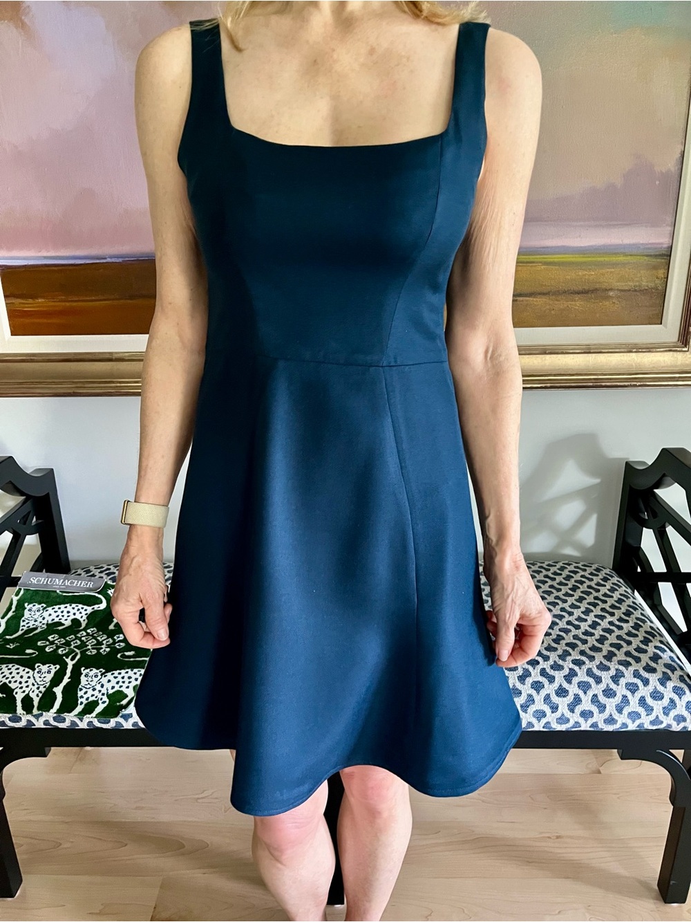 Classic Navy Square-Neck Fit & Flare Dress